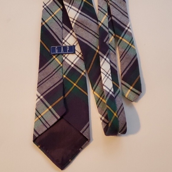 GAP CLASSIC TIE GREEN BLUE WHITE PLAID COTTON FESTIVE TIE HOLIDAY TARTAN FLANNEL - Picture 5 of 5